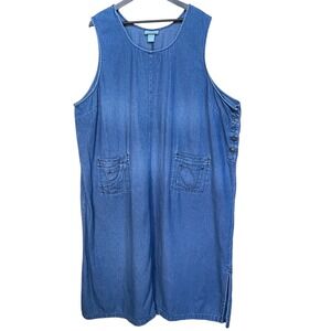 Liz & Me Essentials Womens 4X Denim Jumper Dress Blue Cotton Sleeveless Midi